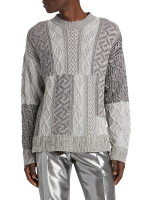 Versace La Greca Patchwork Wool Blend Sweater on SALE